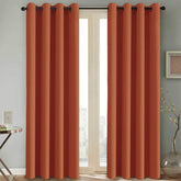 2 Pieces Plain Dyed Back Lining Eyelet Curtains - Rust Orange